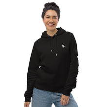 Load image into Gallery viewer, Black with white logo unisex hoodie
